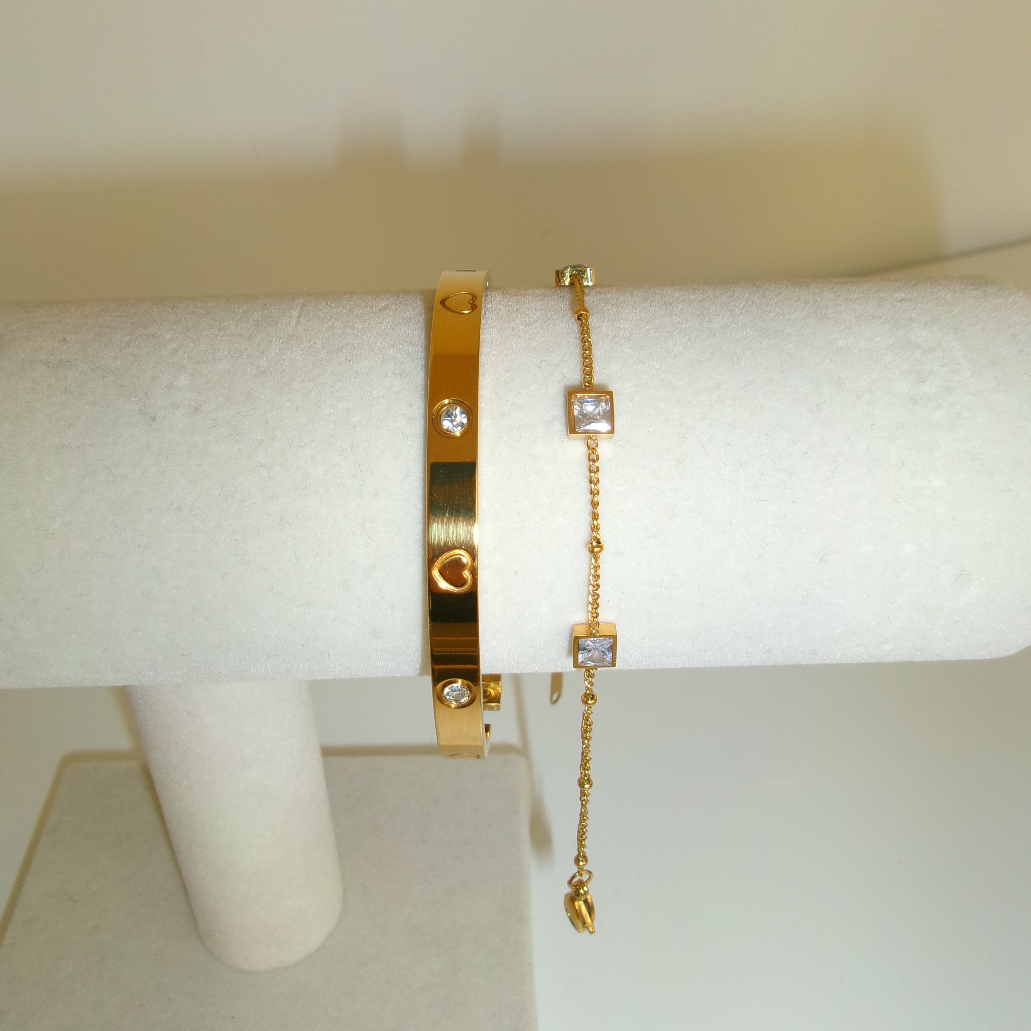 Schmuck Set Armreif Lovely & Armkette White Stone 18K vergoldet