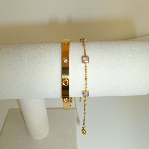 Schmuck Set Armreif Lovely & Armkette White Stone 18K vergoldet