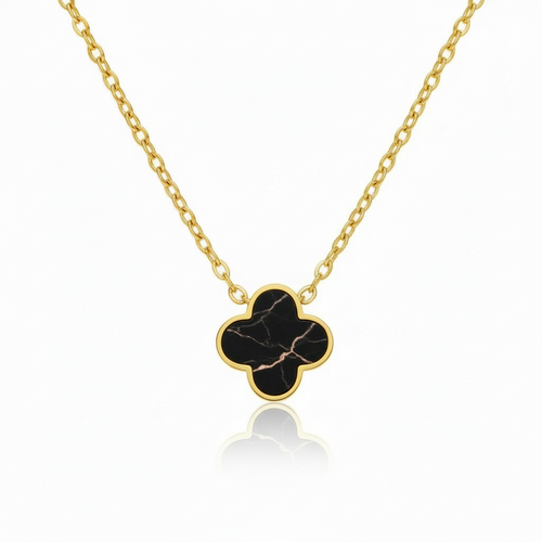 Schwarze Kleeblatt Kette 18K vergoldet wasserfest Clover Design