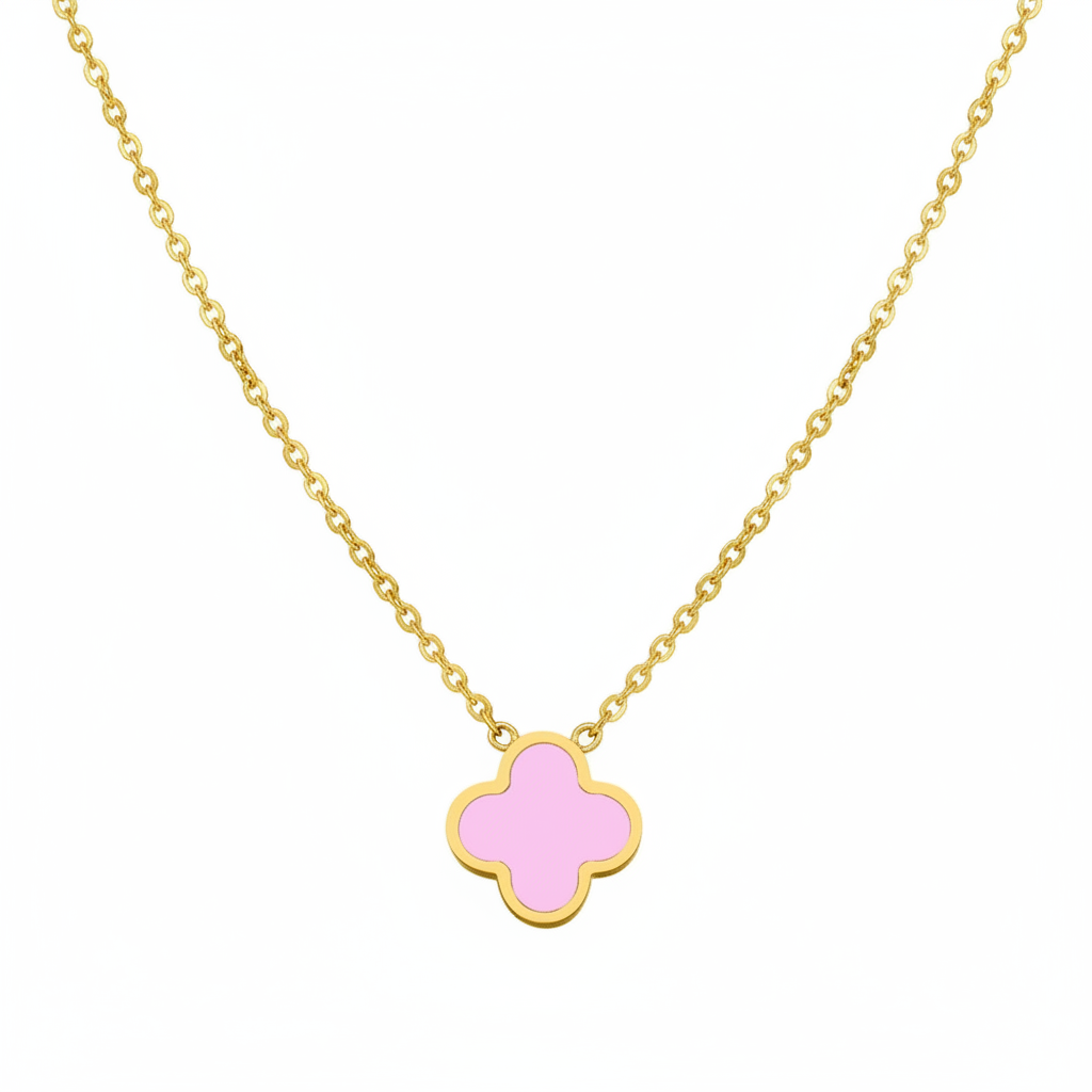 Rosa Kleeblatt Halskette 18K vergoldet anlaufgeschützt