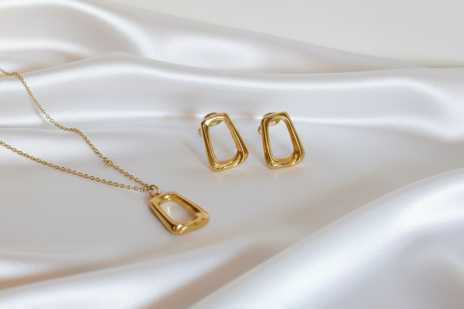 Geometrischer Set Halskette + Ohrringe