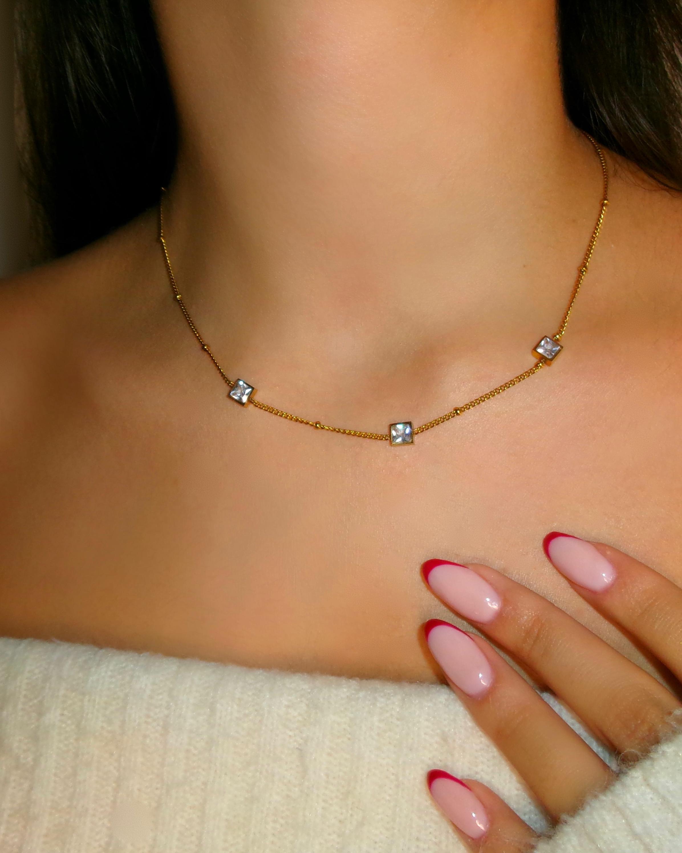 Halskette White Stone | 18K vergoldet