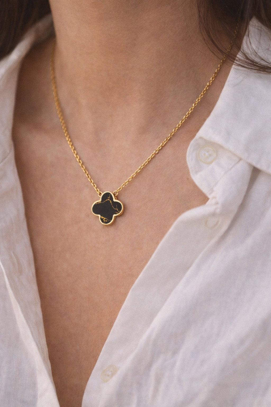 Clover Kette Black | 18K vergoldet